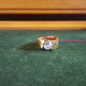 Blue Solitaire Cubic Zirconia 14k Yellow sterling